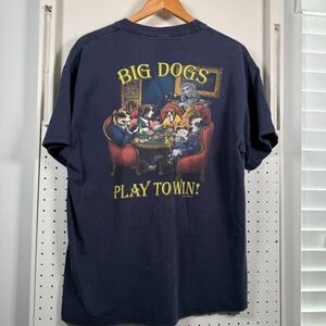 Santa Barbara Big Dogs Play To Win T-Shirt Navy Blue Graphic Print Y2K - Large